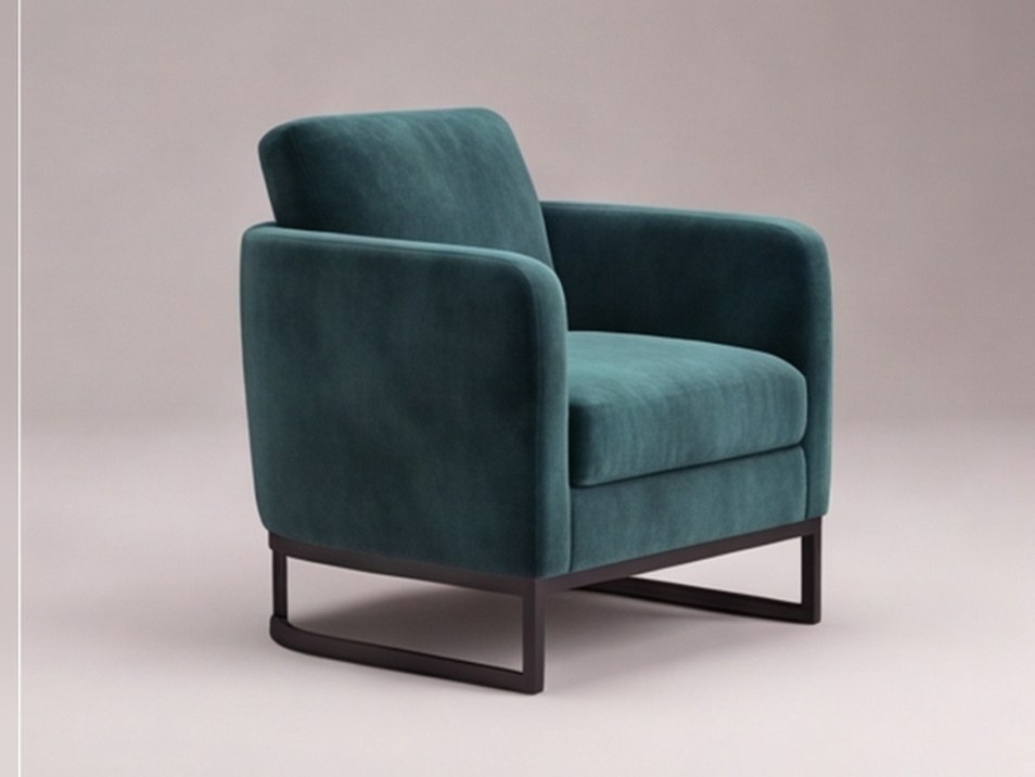 Poltrona in velluto verde bosco con base nera, variante configurata